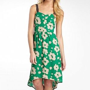 Women’s Hi-low Dress M Green Floral Chiffon Smoked Boho